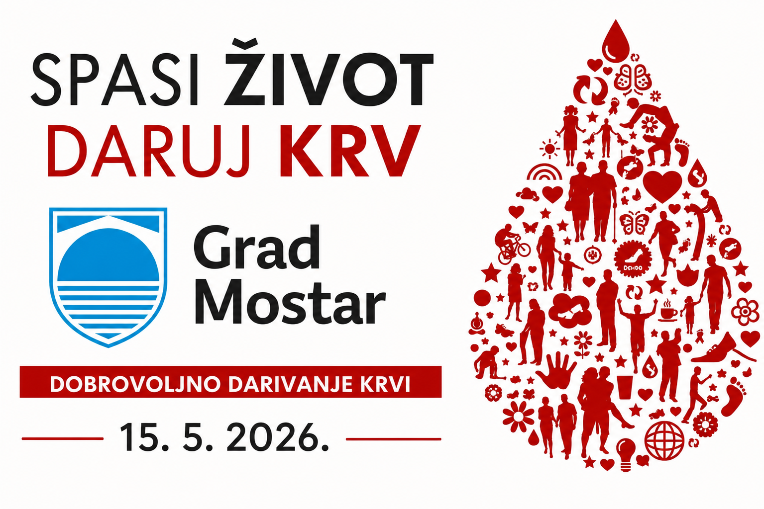 Grad Mostar i Gradsko vijeće organiziraju Akciju dobrovoljnog darivanja krvi